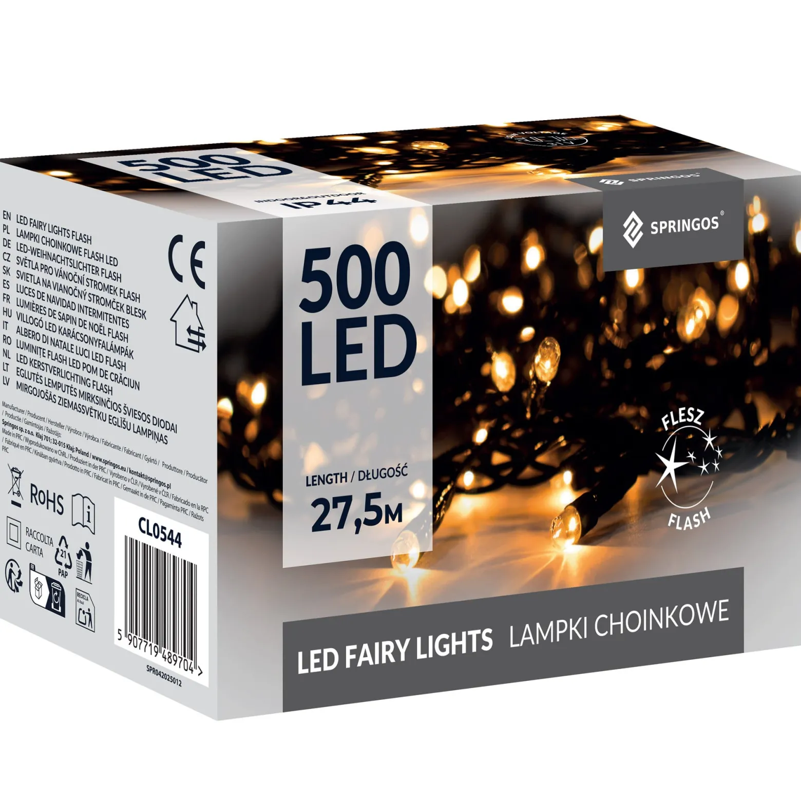 Lampki choinkowe 27,5 m biały ciepły + flash 500 LED IP44