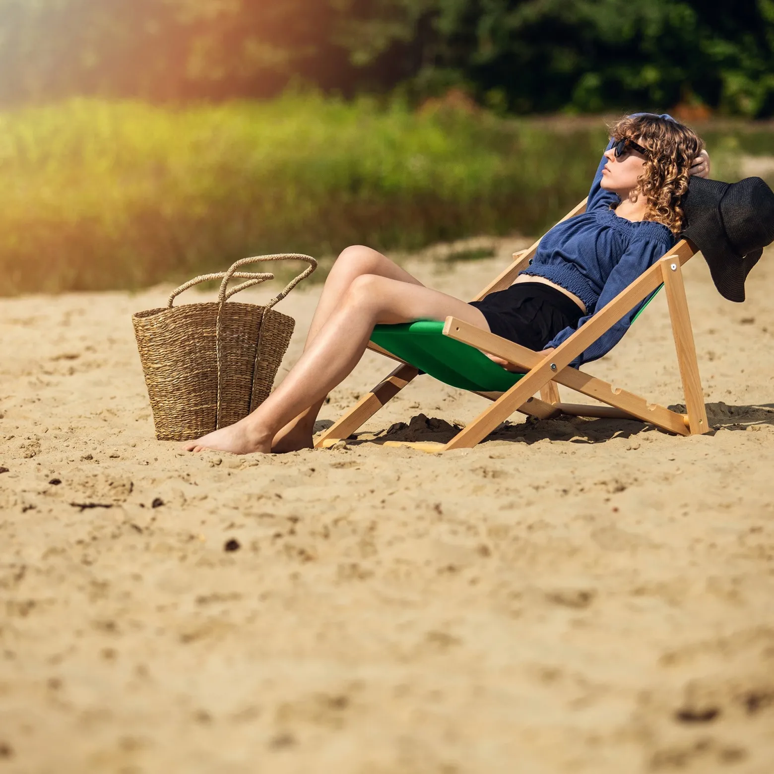 Leżak Drewniany Składany Plażowy Fotel Ogrodowy