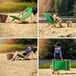Leżak Drewniany Składany Plażowy Fotel Ogrodowy
