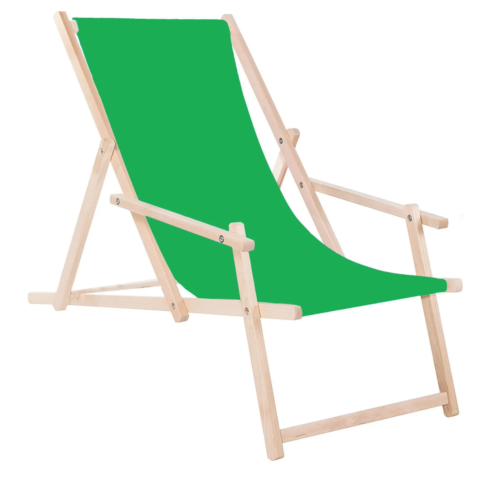 Leżak drewniany z podłokietnikami ogrodowy, plażowy zielony