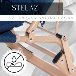 Leżak, fotel ogrodowy składany z podnóżkiem, poduszką granat
