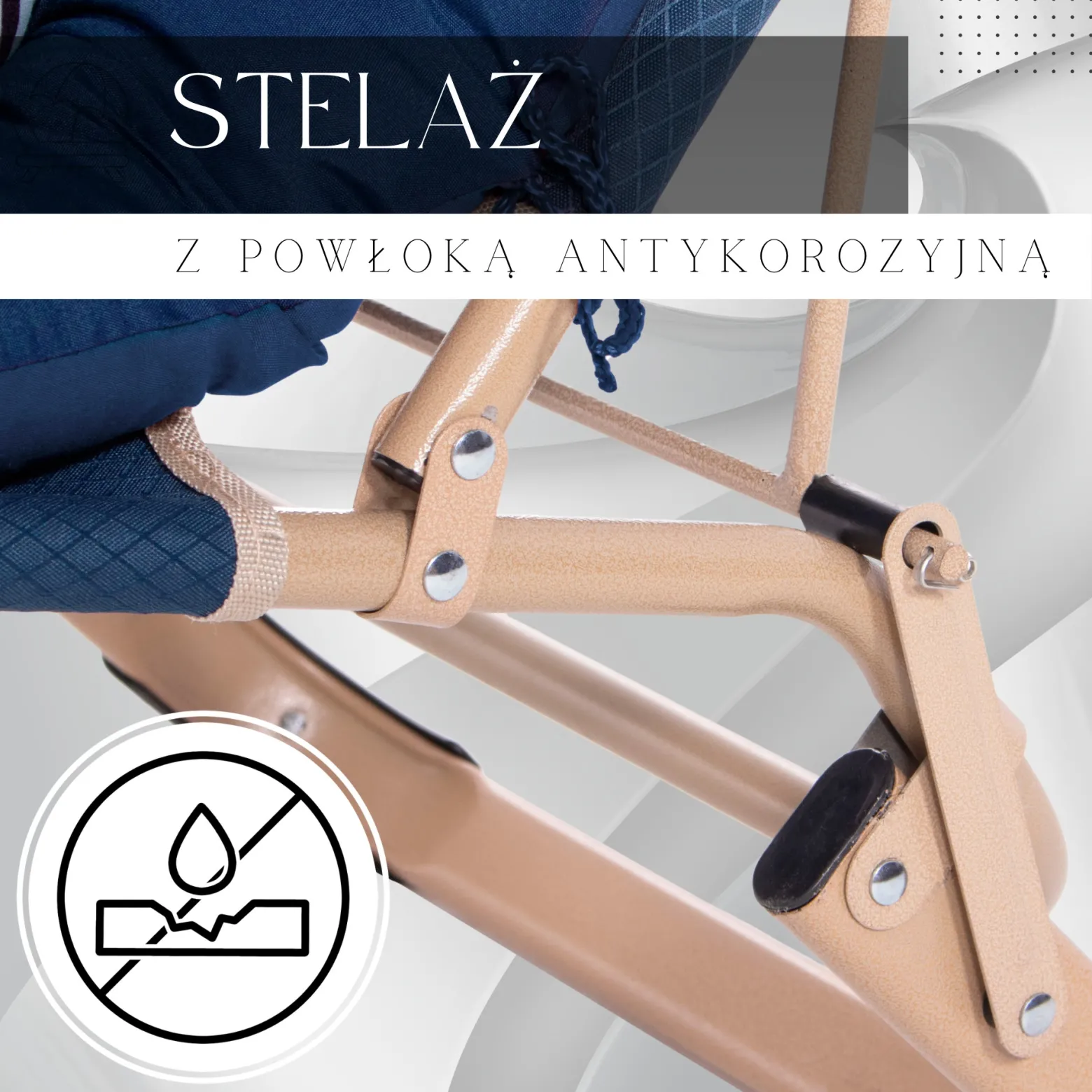 Leżak, fotel ogrodowy składany z podnóżkiem, poduszką granat