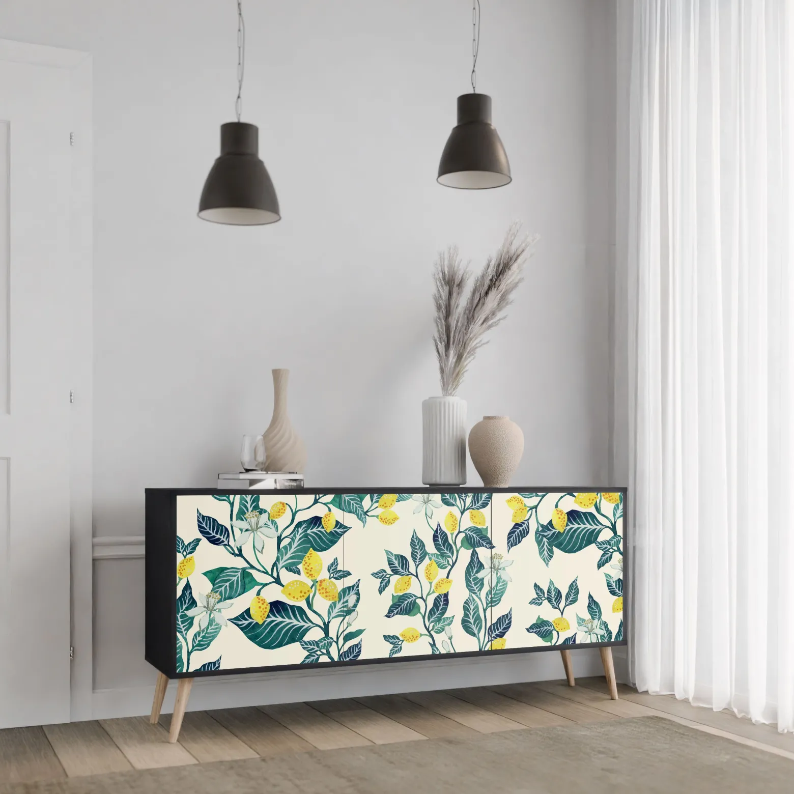 LEMON TREE Komoda 3 drzwi Czarna-Bukowa skośna