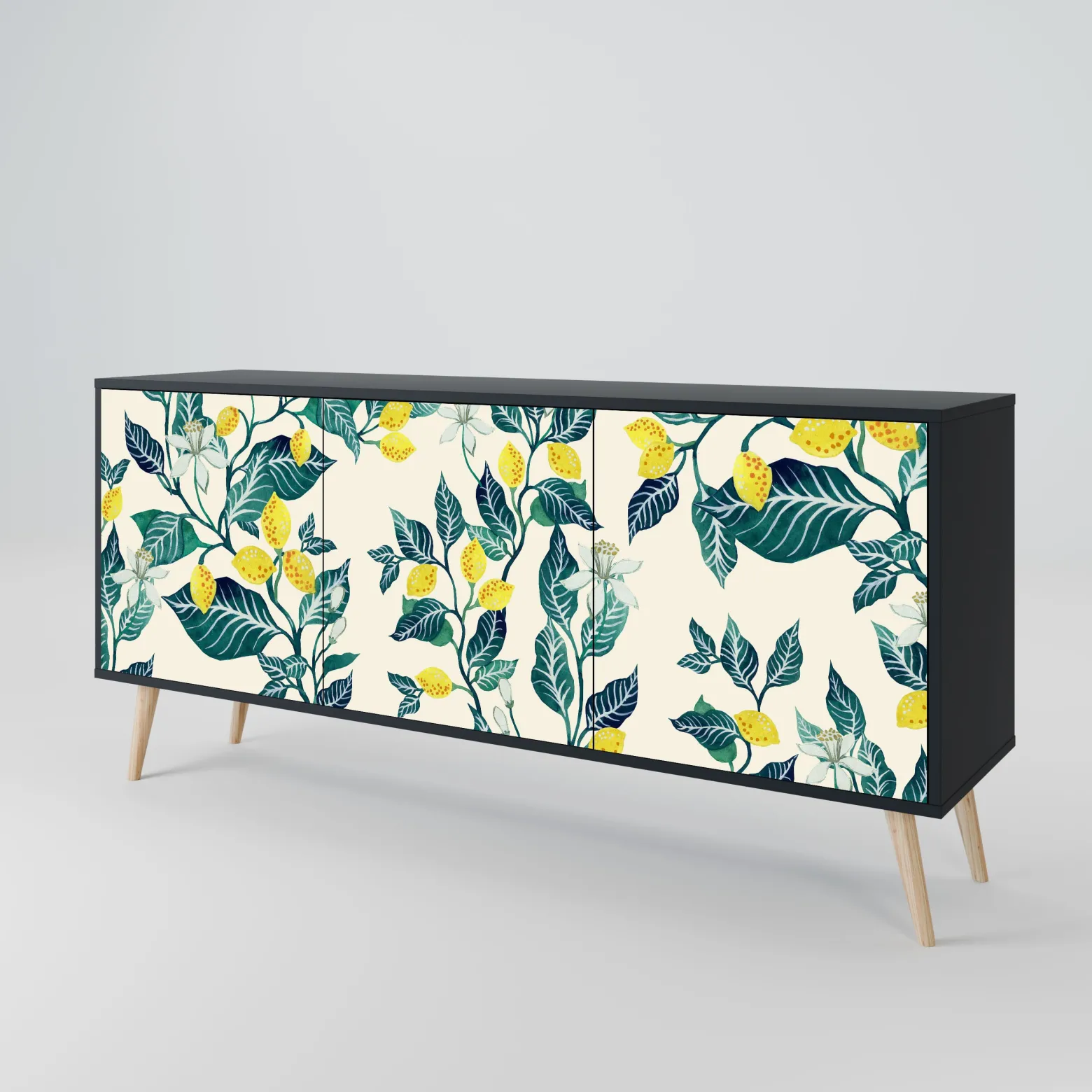 LEMON TREE Komoda 3 drzwi Czarna-Bukowa skośna