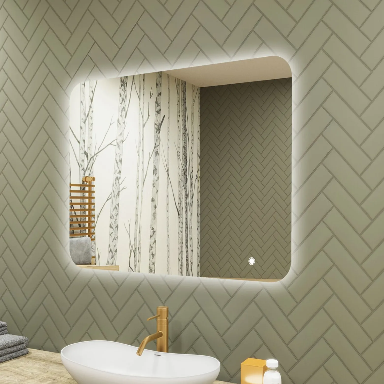 Lustro łazienkowe LED 80x60cm - zaokrąglone - LED Dual, włącznik
