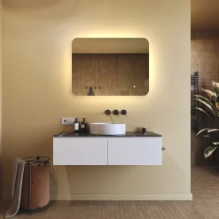 Lustro łazienkowe LED 80x60cm - zaokrąglone - LED Dual, włącznik