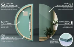 Lustro Ścienne Półokrągłe LED do Łazienki 1/2 fi70 cm