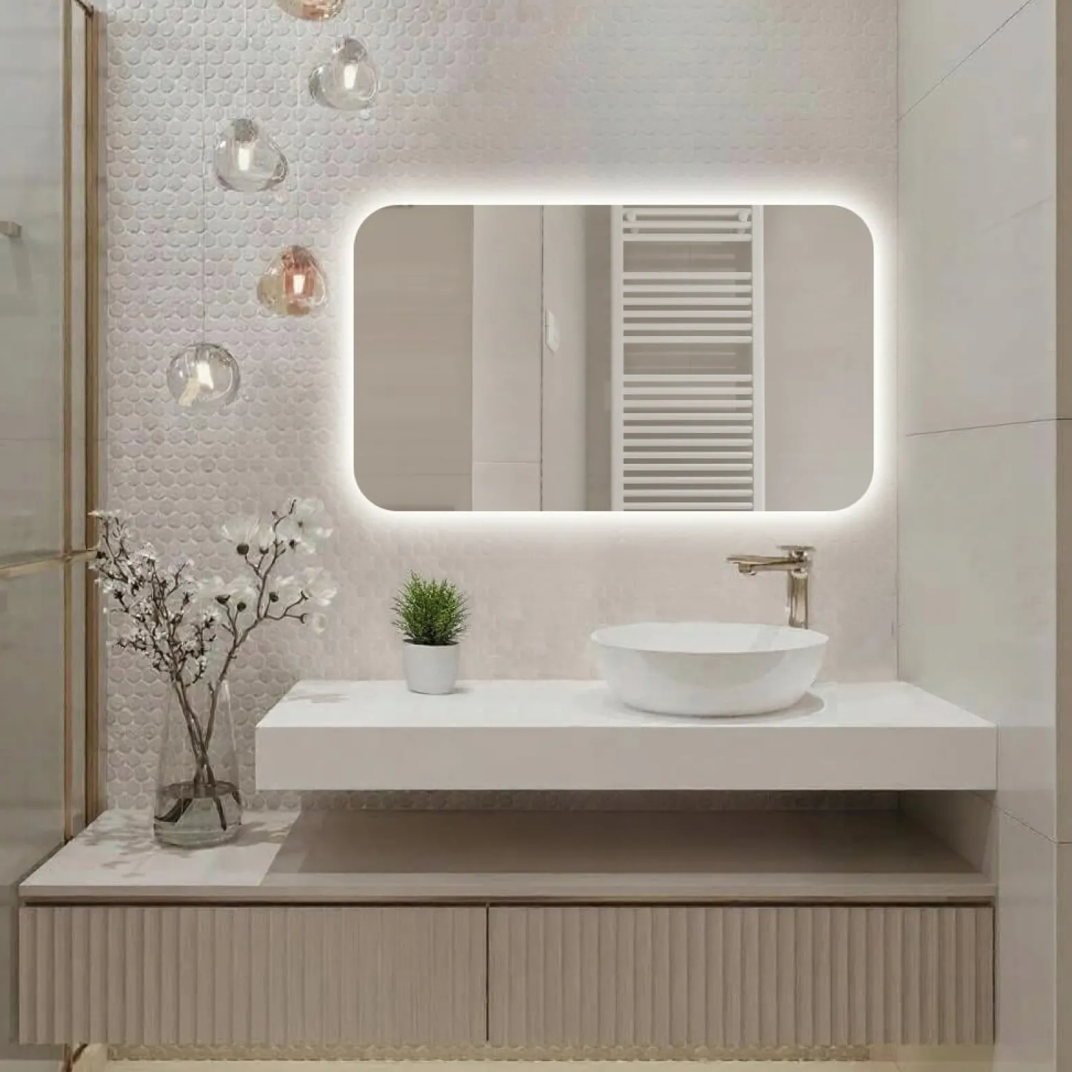 Lustro led 60x50 cm zaokrąglone rogi podświetlane ledowe + cob 480 diod/m