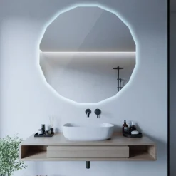 Lustro Okrągłe Asymetryczne Eleganckie LED z Zimnym Światłem 50x50
