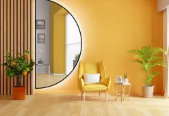 Lustro połówka koła w czarnej ramie z podświetleniem MDF Slim - HILDA LED