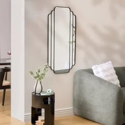 Lustro wiszące duże art deco BENEDITA, metalowa rama, 50,5 x 100,3 cm