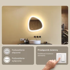 Lustro łazienkowe LED 54x54cm - nieregularne - LED Dual, włącznik