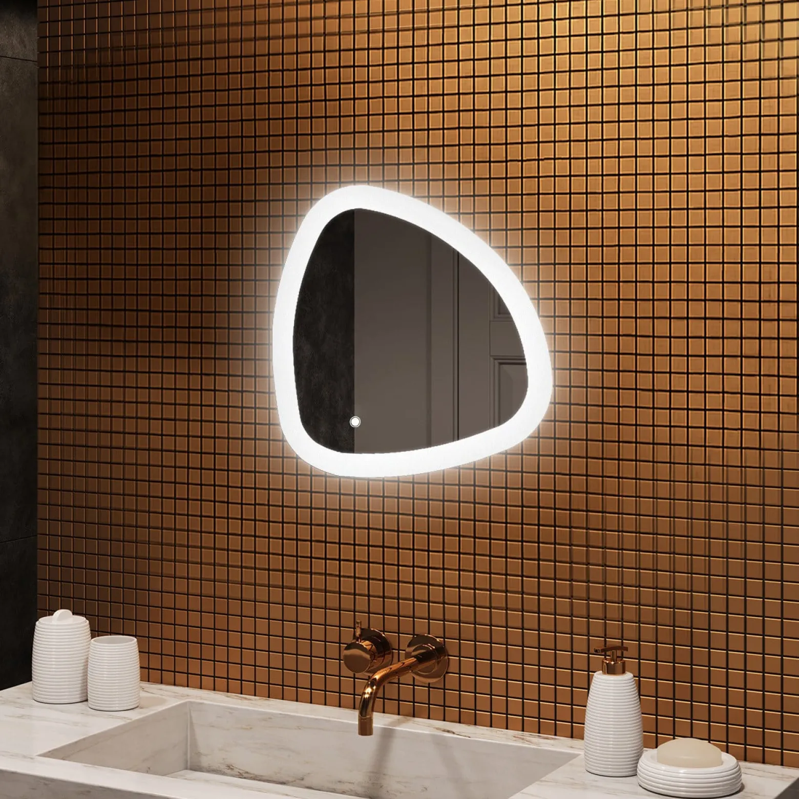 Lustro łazienkowe LED 54x54cm - nieregularne - LED Dual, włącznik
