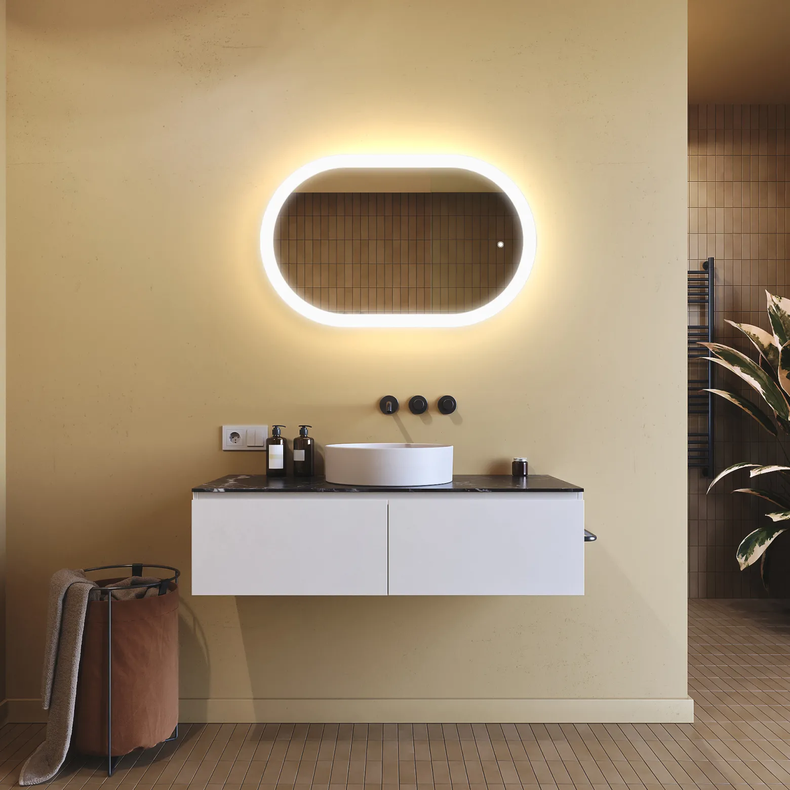 Lustro łazienkowe LED 80x50cm - owalne - LED Dual, włącznik