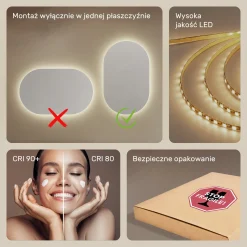 Lustro Łazienkowe Podświetlane LED 50x80 owalne z barwą neutralna