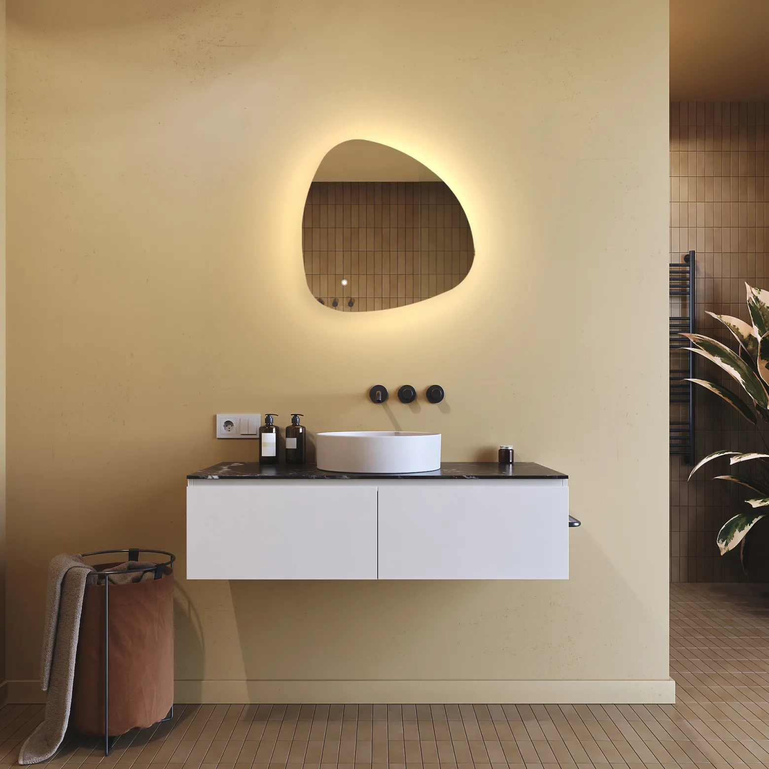 Lustro łazienkowe 54x54cm nieregularne - LED Dual, włącznik