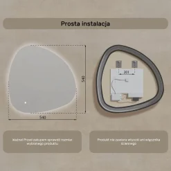 Lustro łazienkowe 54x54cm nieregularne - LED Dual, włącznik
