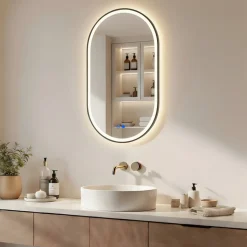 Lustro łazienkowe 50x80 czarny mat LED Dual dotyk + mata owalne