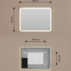 Lustro łazienkowe 80x60 czarny mat LED Dual dotyk + mata zaokrąglone