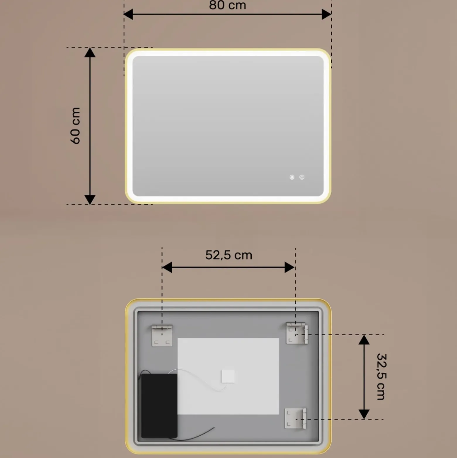 Lustro łazienkowe 80x60 czarny mat LED Dual dotyk + mata zaokrąglone