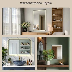 Lustro łazienkowe 80x60 czarny mat LED Dual dotyk + mata zaokrąglone