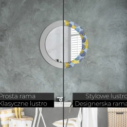 Lustro dekoracyjne Ścienne fi60 okrągłe Niebieskie kwiaty