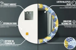 Lustro dekoracyjne Ścienne fi60 okrągłe Niebieskie kwiaty