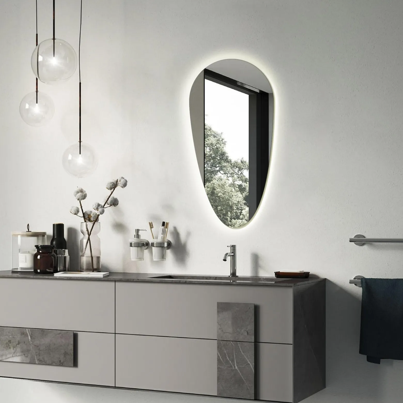 Lustro Łezka Nad łóżko Pionowe Led Loft Ścienne 45x90 cm