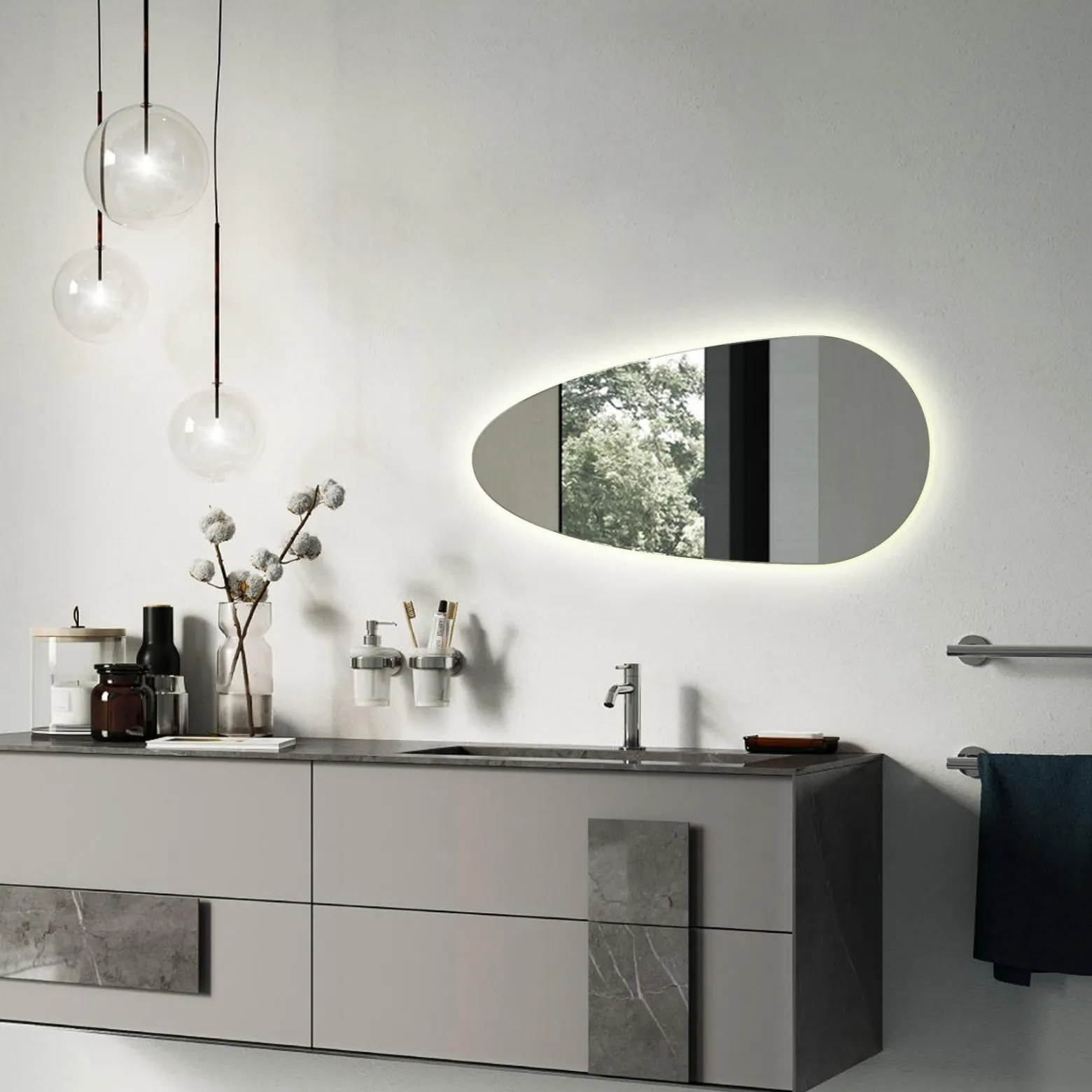 Lustro Łezka Nad łóżko Pionowe Led Loft Ścienne 45x90 cm