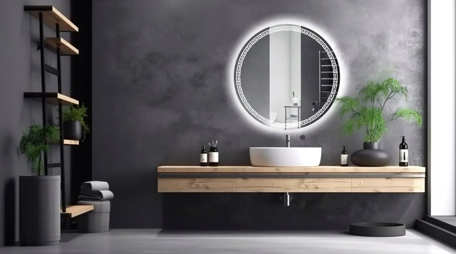 Lustro LED okrągłe 60 cm + wodoodporne ledy COB 480 diod/m ledowe PREMIUM
