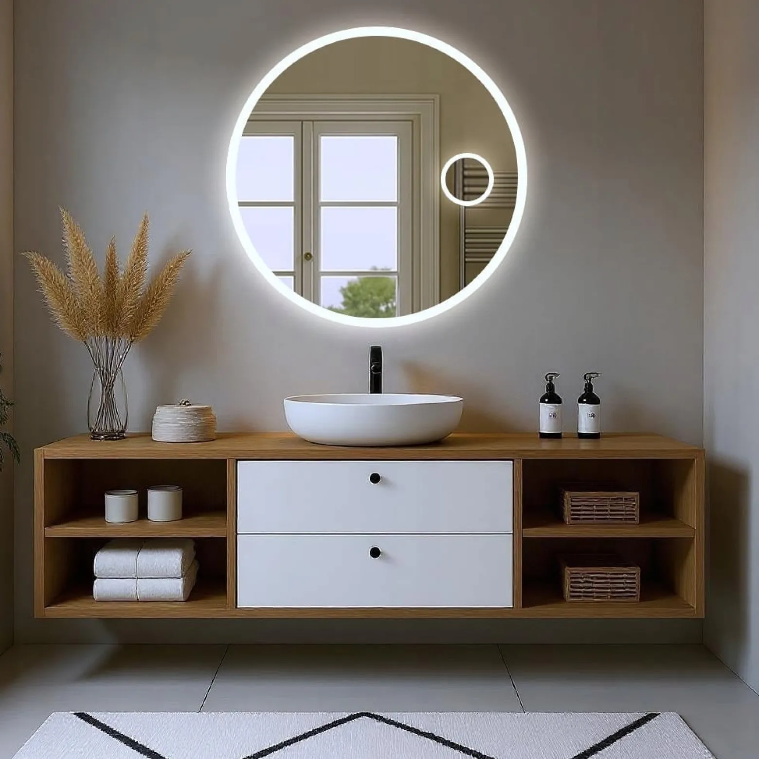 Lustro led okrągłe 60 COB z lusterkiem kosmetycznym do makijażu piaskowane