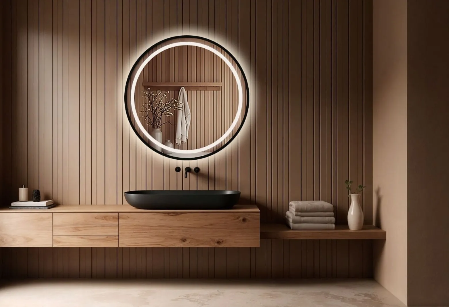 Lustro LED 80 w czarnej ramie aluminiowej loft okrągłe loftowe BRAK łączeń