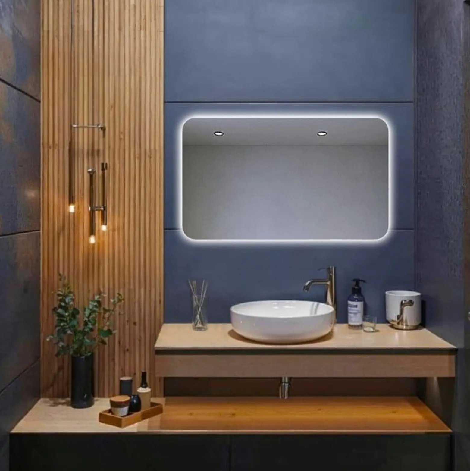 Lustro led 60x50 cm zaokrąglone rogi podświetlane ledowe + cob 480 diod/m
