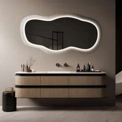 Lustro na szkle ornamentowym estriado z podświetleniem - LUXORA GLASORI LED