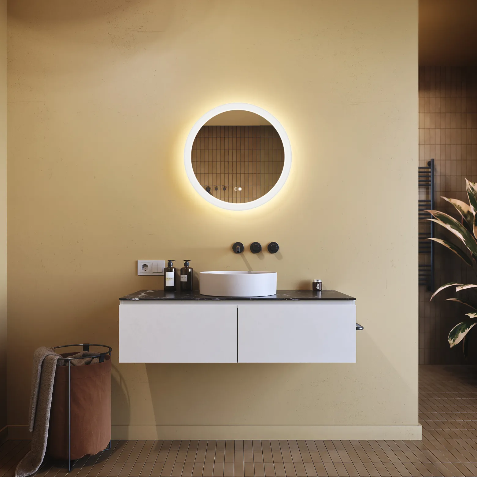 Lustro okragle LED łazienkowe, 60cm z matą, dotykiem, dual led