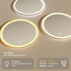 Lustro okragle LED łazienkowe, 60cm z matą, dotykiem, dual led
