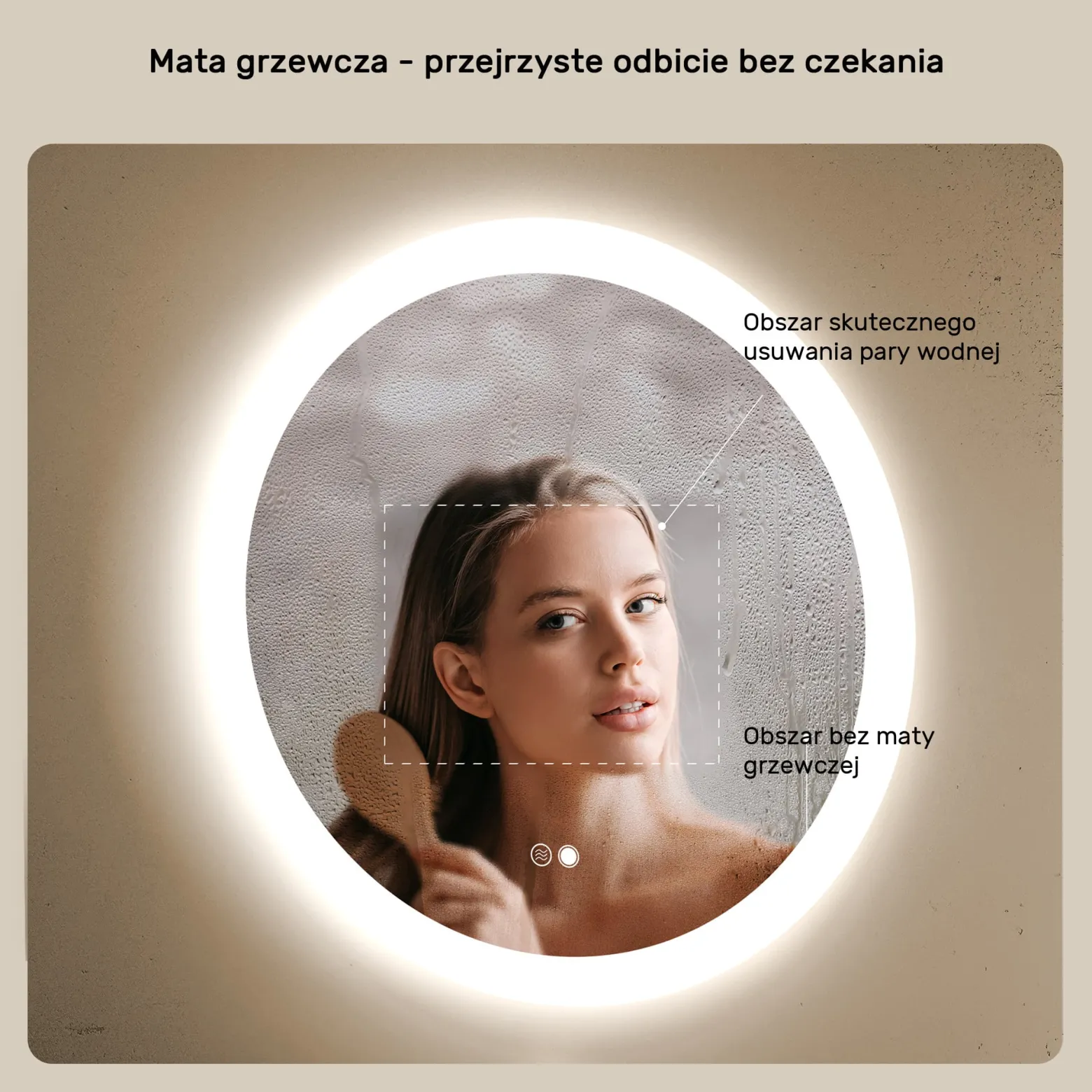 Lustro okragle LED łazienkowe, 60cm z matą, dotykiem, dual led