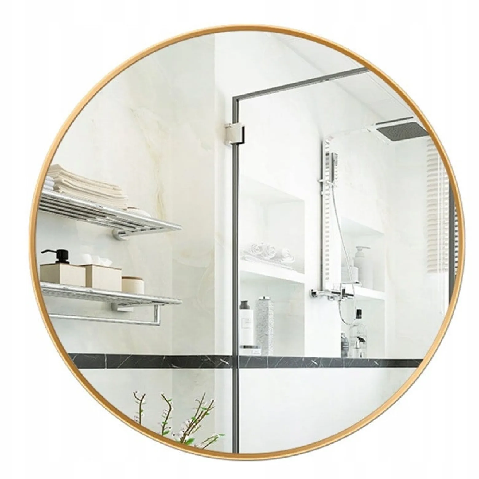 Lustro okrągłe wiszące złota rama średnica 80 cm loft