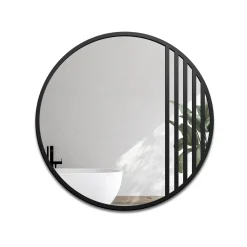 Lustro okrągłe ze szprosami w czarnej matowej ramie loft MDF - LOTIS