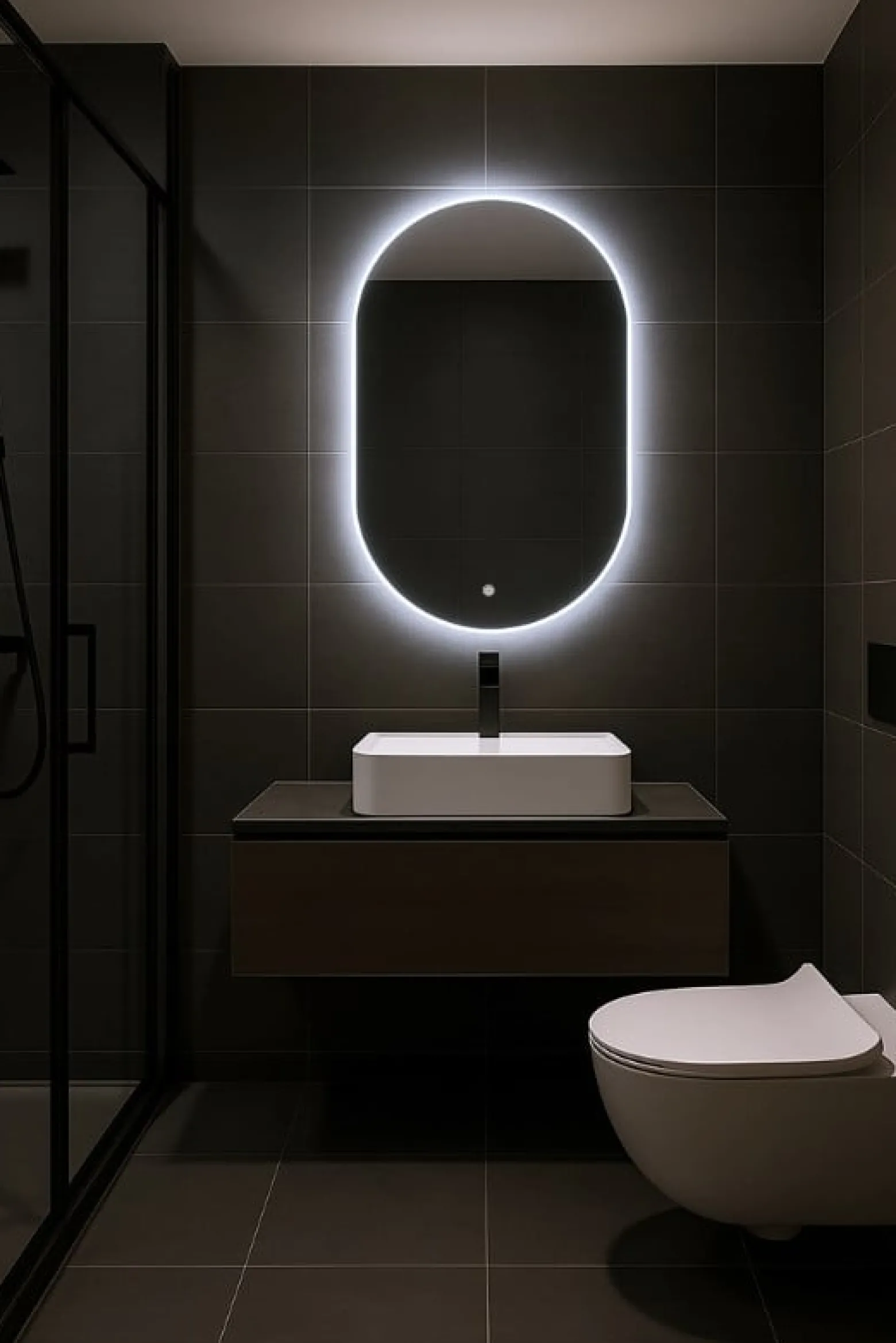 Lustro owalne led 40x80 wodoodporne ledy włącznik podświetlane owal ledowe
