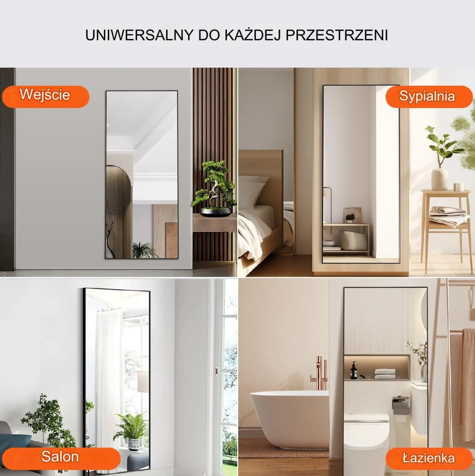 Lustro podłogowe 180x80 cm stojące lub na ścianę hartowane