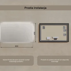 Lustro podświetlane łazienkowe LED 80x60 Poziome Barwa Neutralna