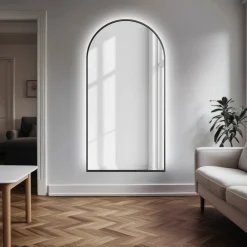 Lustro półowalne w ramie czarnej MDF SLIM z podświetleniem - DOMI LED