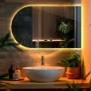 Lustro półowalne 45 x 80 cm LED Premium wiszące do salonu - ciepłe światło