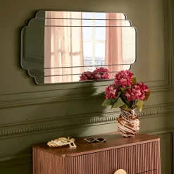 Lustro wiszące duże art deco BENEDITA, metalowa rama, 50,5 x 100,3 cm