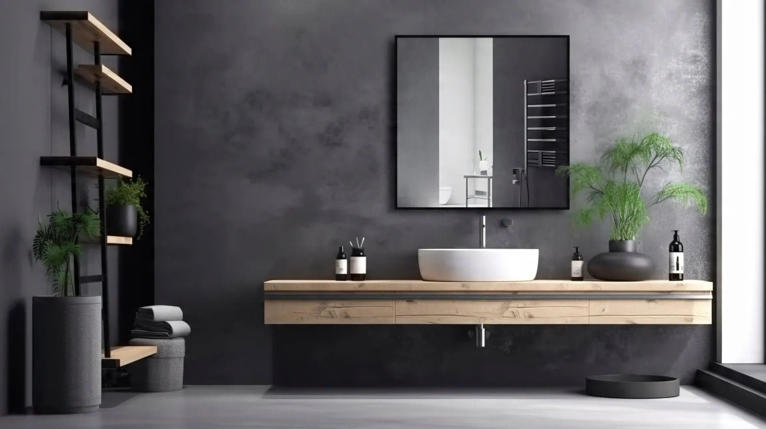 Lustro 80x80 W Czarnej Ramie Aluminiowej Mat Loft Bez Oświetlenia Loftowe