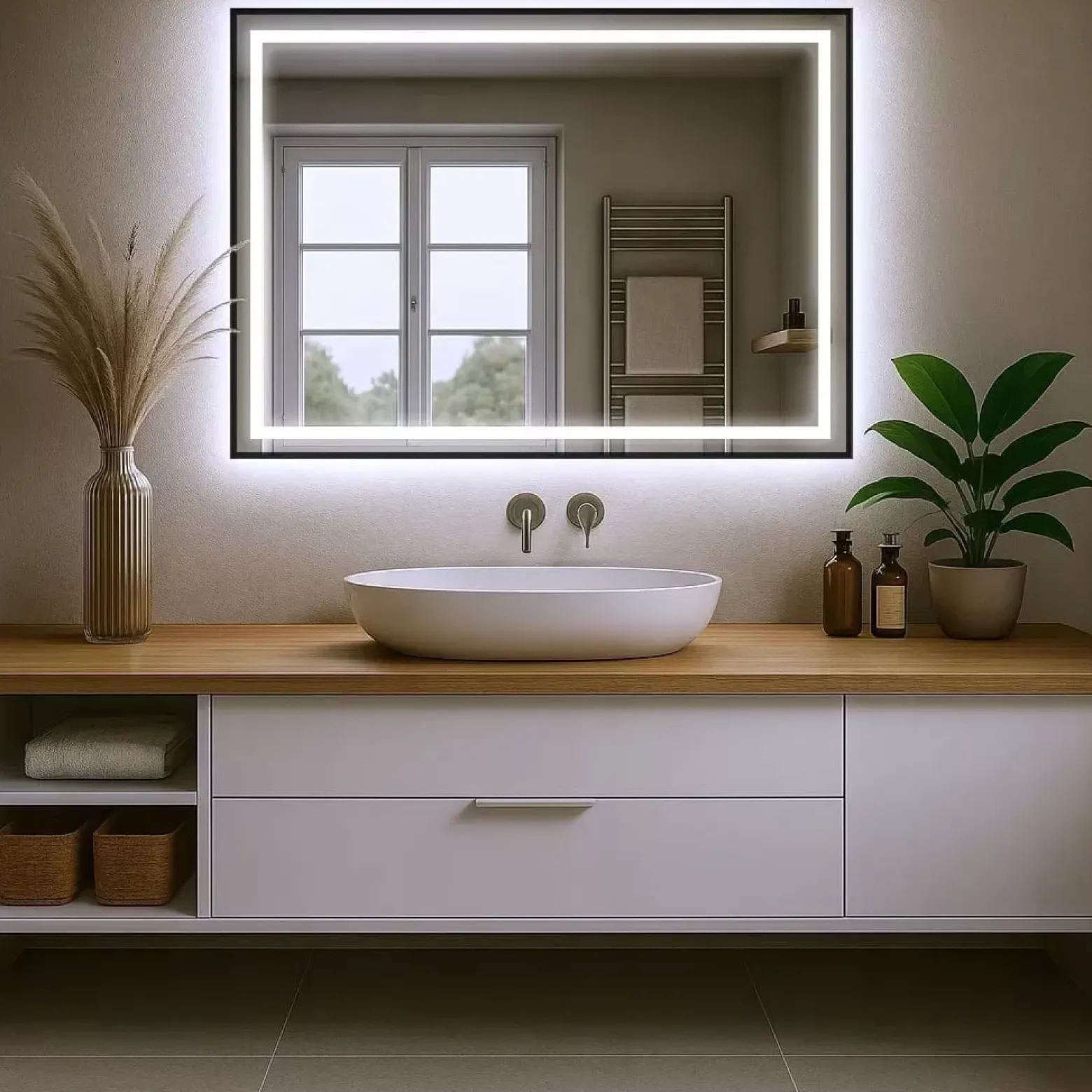 Lustro 60x40 w czarnej ramie led 480 diod/m aluminium loft podświetlane