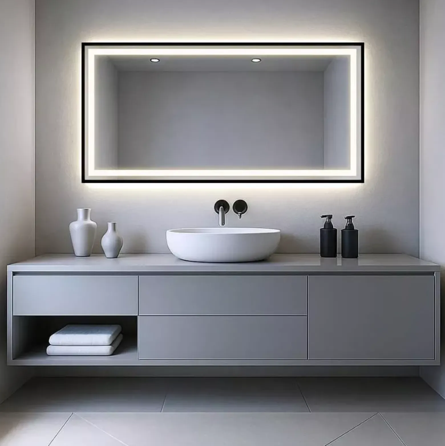 Lustro 60x40 w czarnej ramie led 480 diod/m aluminium loft podświetlane