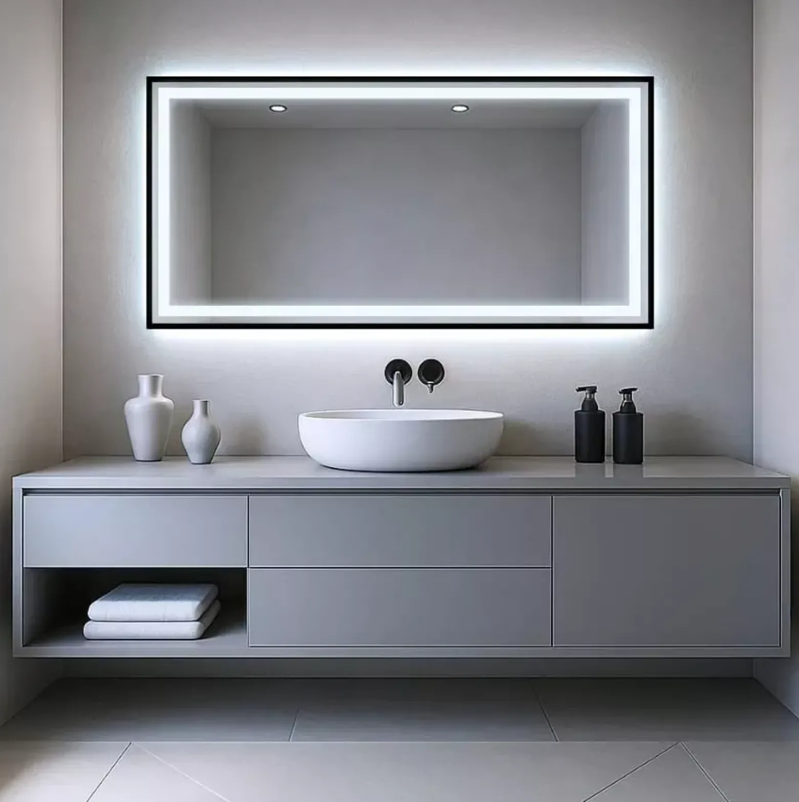 Lustro 60x40 w czarnej ramie led 480 diod/m aluminium loft podświetlane