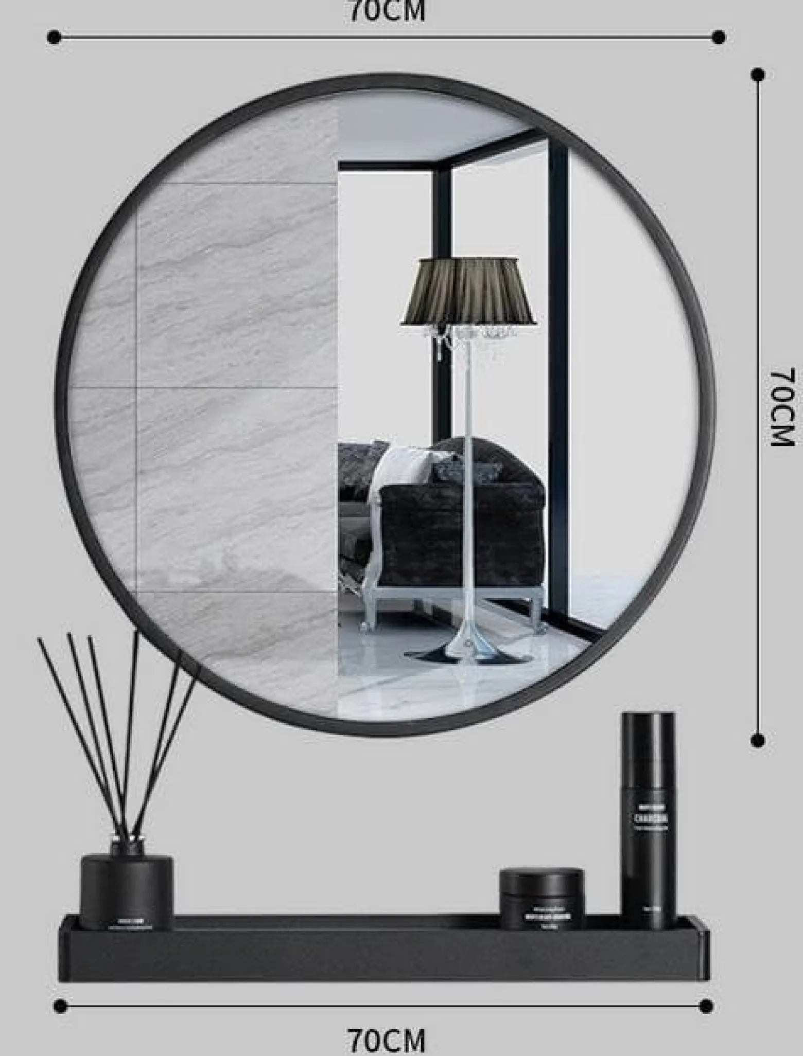 Lustro z półką 70cm czarne
